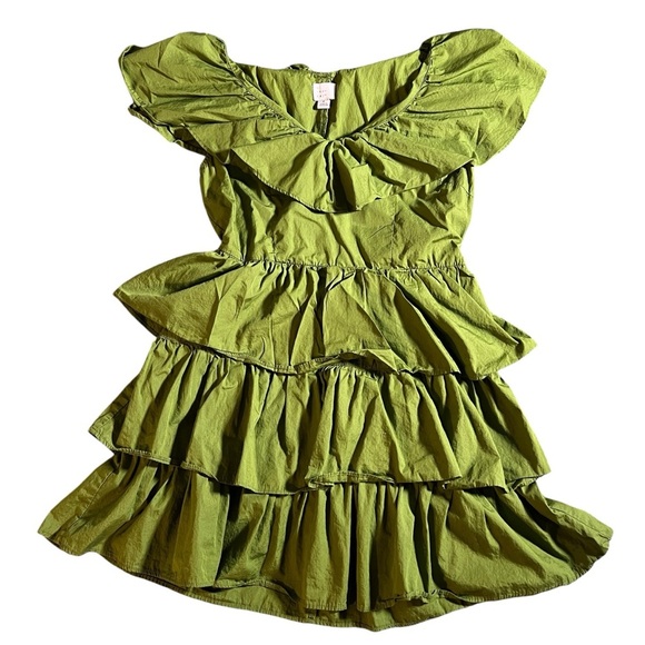 100% Cotton Off Shoulder Green Ruffle Mini Dress (A New Day) Size Small - Picture 1 of 6